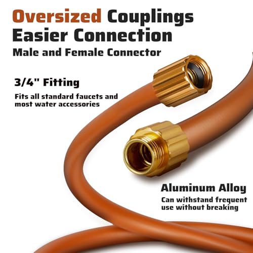 Worth Short Leadin Hybrid Garden Hose 58 in x 25 ft Kink Free No Leaking MaleFemale Fittings Heavy Duty Durable Flexible Lightweight Water Pipe Brass Aluminum Ends for Household Yard Use - Image 3