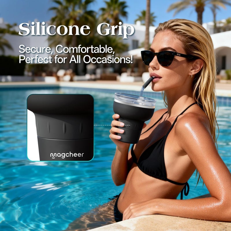 magcheer 500ml Margarita Tumbler with Lid and Straw | Insulated Travel Margarita Glass | Stainless Steel Cocktail Tumbler | Great Gift for Pool Party Vacation(Black) - Image 5