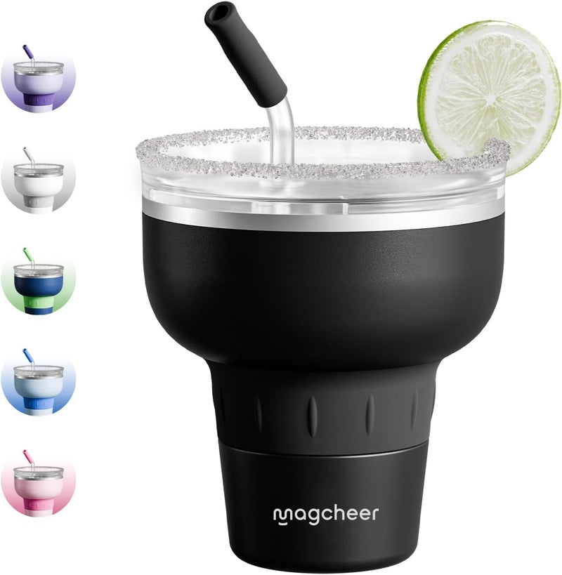 magcheer 500ml Margarita Tumbler with Lid and Straw | Insulated Travel Margarita Glass | Stainless Steel Cocktail Tumbler | Great Gift for Pool Party Vacation(Black) - Image 1