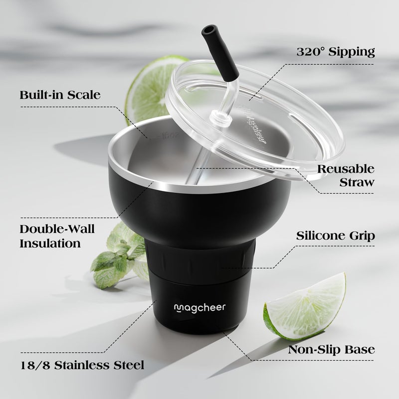 magcheer 500ml Margarita Tumbler with Lid and Straw | Insulated Travel Margarita Glass | Stainless Steel Cocktail Tumbler | Great Gift for Pool Party Vacation(Black) - Image 4