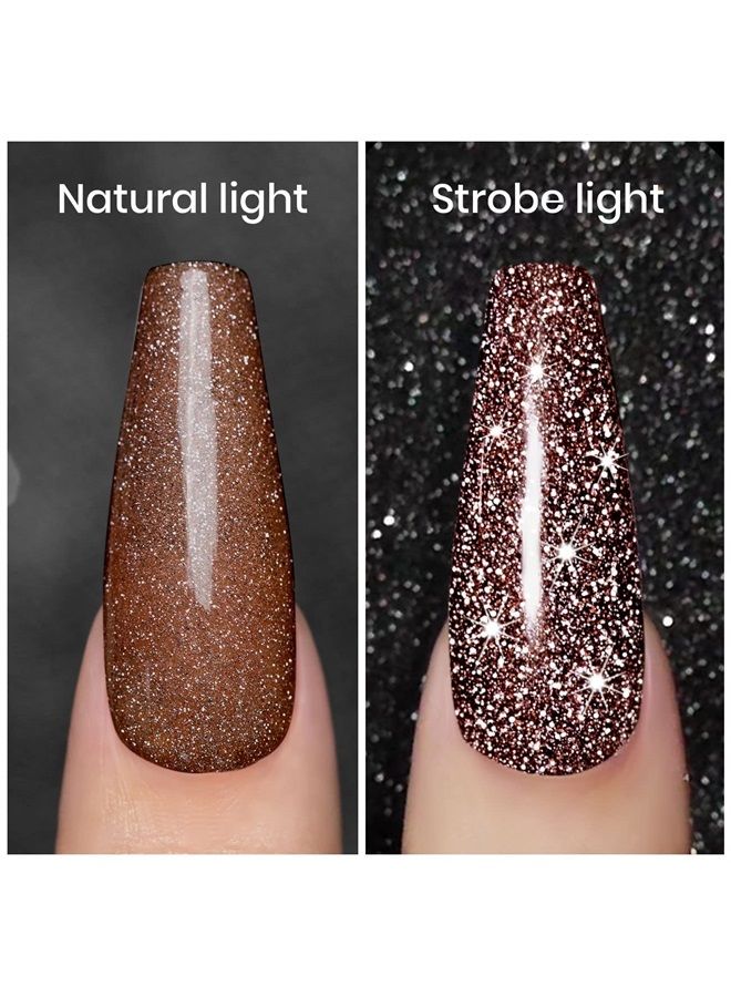 RARJSM Reflective Glitter Gel Polish,Flash Dimond Caramel Brown Gel Nail Polish Winter Colors Sparkly Shiny Gel Nail Art UV LED Curing Need Nail Gel for Manicure DIY and Nail Salon 7.5ML - Image 2