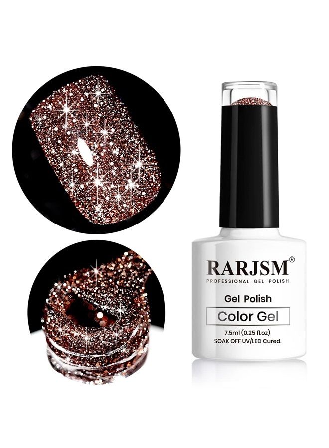 RARJSM Reflective Glitter Gel Polish,Flash Dimond Caramel Brown Gel Nail Polish Winter Colors Sparkly Shiny Gel Nail Art UV LED Curing Need Nail Gel for Manicure DIY and Nail Salon 7.5ML - Image 1
