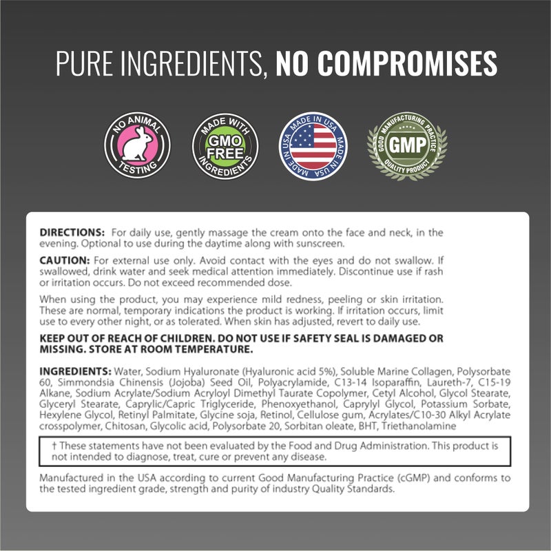 Approved Science Retinol Cream with 1% Retinol, 5% Collagen, and 5% Hyaluronic Acid - Revitalize, Brighten, Firm, and Plump Skin - 2 fl. oz. (60 ml) - Image 4