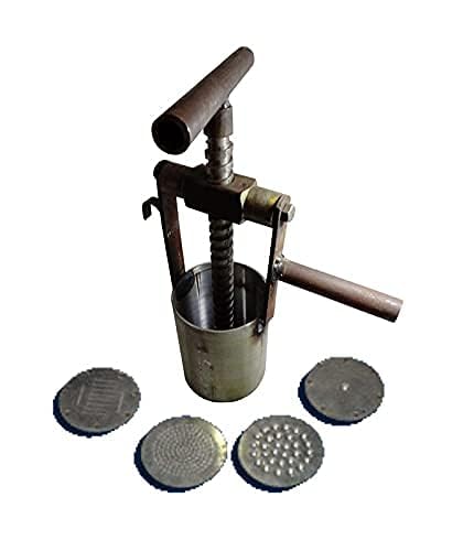 Manual Pasta Maker Machine Vintage Style Metal Press with Handle Iron Commercial Heavy Machine Sev Machine 6 Different Jali for Making Different Types of Sevaiya Gathiya Murukku Chakli Grey  - Image 2