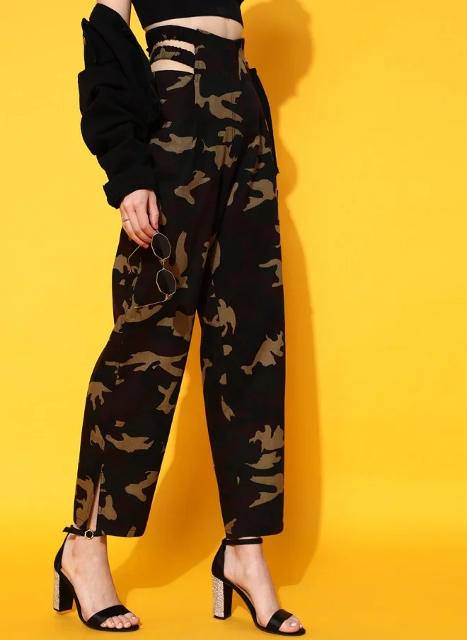 STREET 9 Olive Green Camouflage Printed High-Rise Culottes for Women