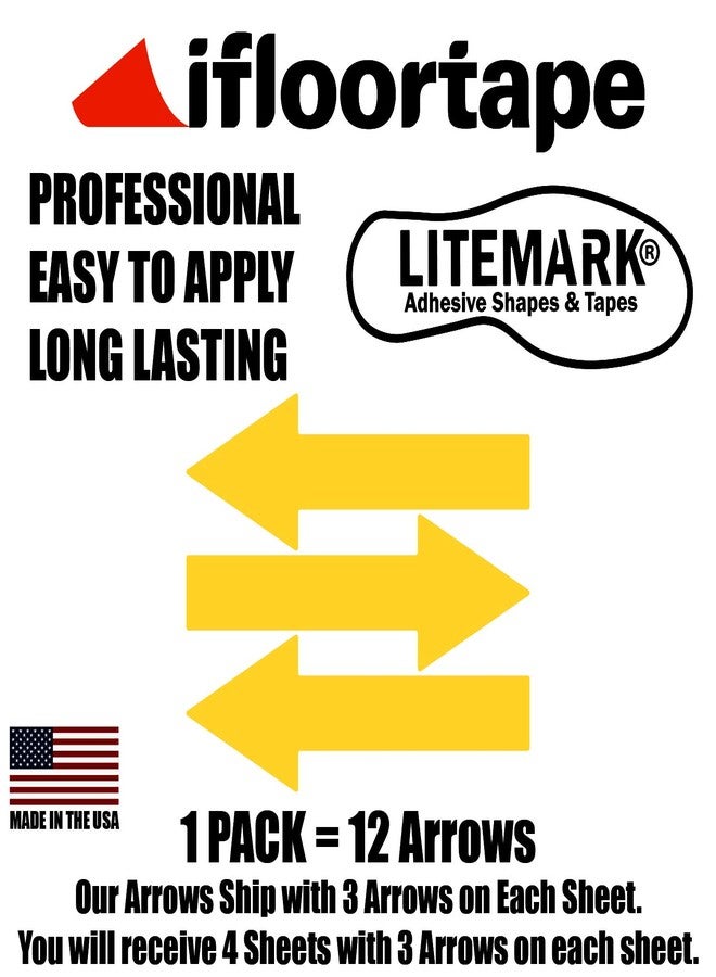 LiteMark 10 Inch Arrow -12pk | Easy to Remove Floor and Wall Marking Arrows | Temporary Traffic Direction (Pack of 12) | Yellow - Image 3