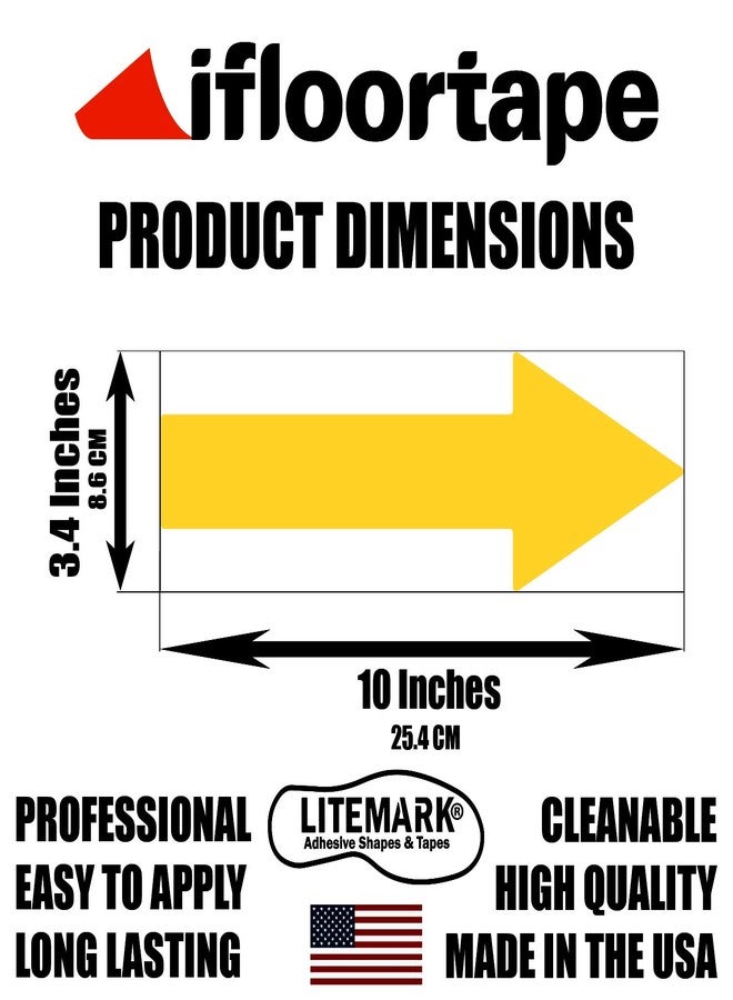 LiteMark 10 Inch Arrow -12pk | Easy to Remove Floor and Wall Marking Arrows | Temporary Traffic Direction (Pack of 12) | Yellow - Image 2