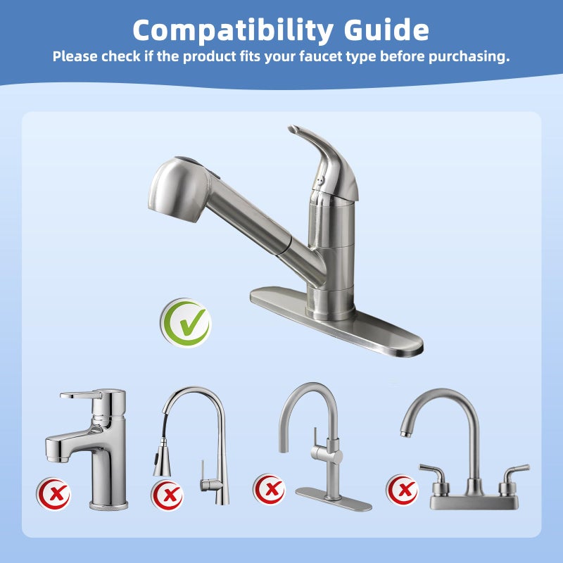 Hibbent Pull Out Sink Sprayer Head Replacement, 2 Function Kitchen Sink Faucet Head, G1/2 or 13/16 Inch Thread Faucet Head Kitchen Tap Sprayer Spout, Chrome - Image 5