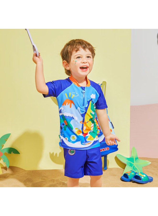 Lemonkid Children's Swimwear, Boys And Girls Quick-dry Two-piece Swimsuit, For Older Kids And Toddlers, Surfing Dinosaur Pattern, Size 120 - Image 1