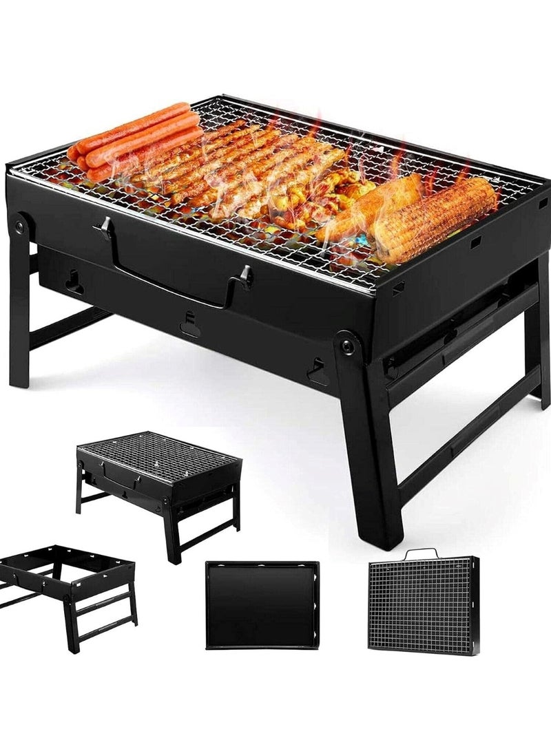 Compact Stainless Steel Folding Charcoal Grill for Camping & Outdoor BBQ Oven Black - Image 1