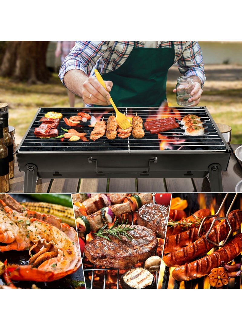 Compact Stainless Steel Folding Charcoal Grill for Camping & Outdoor BBQ Oven Black - Image 2