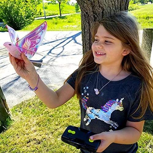 MUKIKIM eBird Pink Butterfly - Flying RC Bird Drone Toy for Kids. Indoor/Outdoor Remote Control Bionic Flapping Wings Bird Helicopter. USB Recharging. Creative Child Preferred Choice Award Winner - Image 2