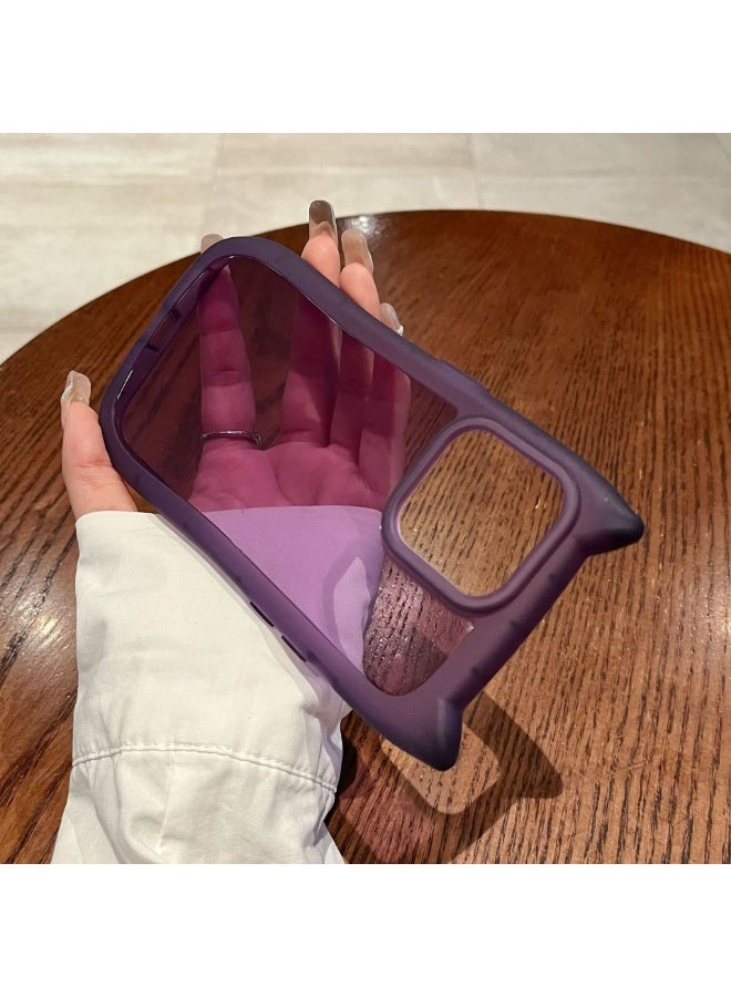 NIBEMINENT Cat Ears Protective TPU Case Cover For iPhone 16 Pro, Transparent Purple - Image 1