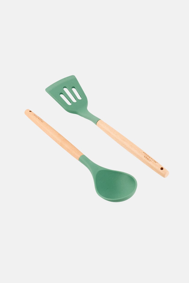 Phantom Chef Silicone Slotted Turner And Spoon Set, Green - Image 3