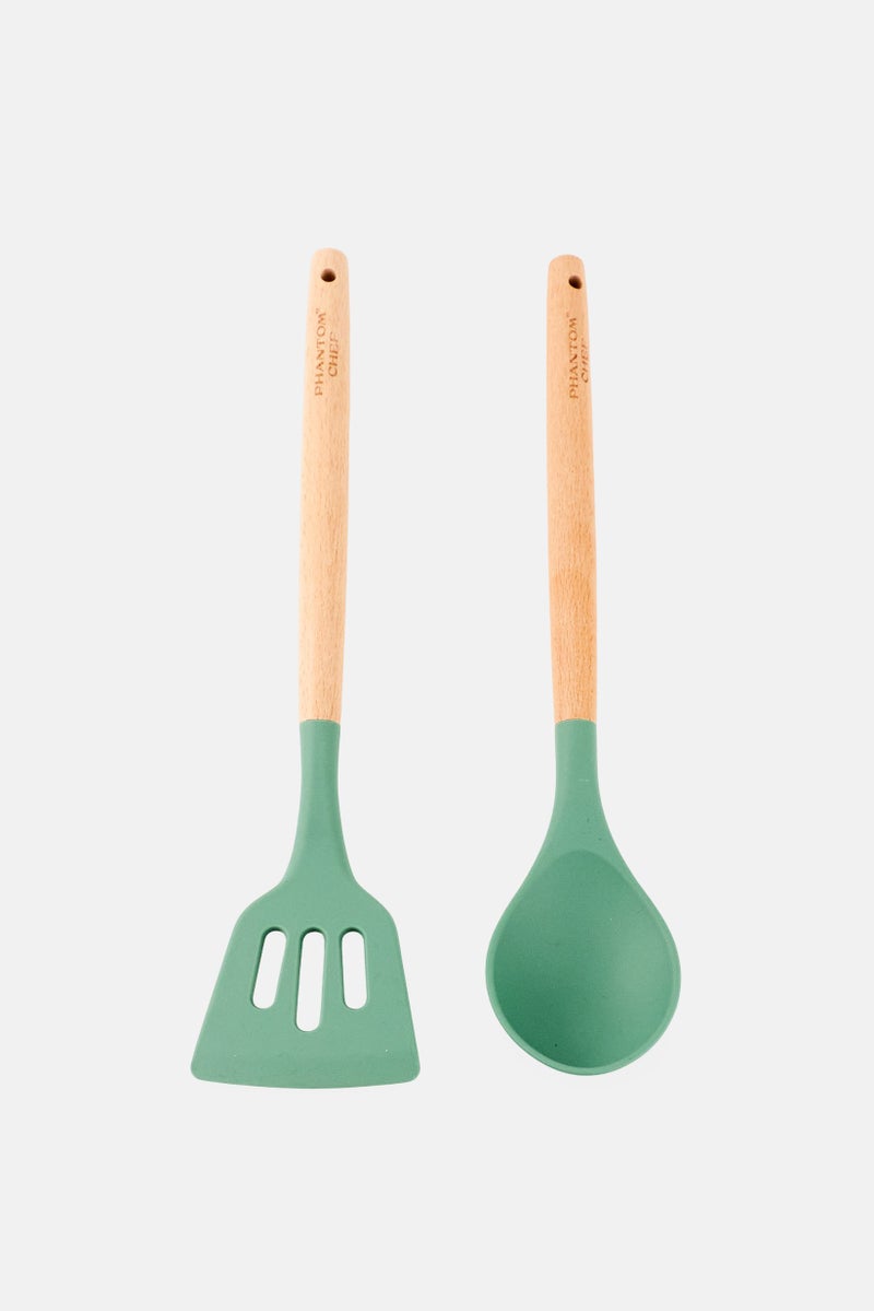 Phantom Chef Silicone Slotted Turner And Spoon Set, Green - Image 2