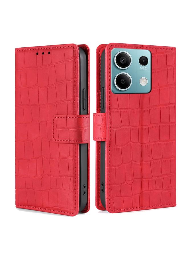 Green Tiger For Xiaomi Redmi Note 13 4G Skin Feel Crocodile Magnetic Clasp Leather Phone Case(Red)