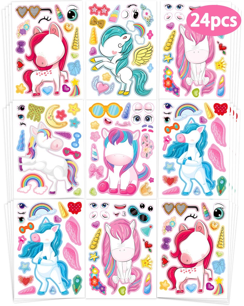 Greingways 24 Pcs Make Your Own Unicorn Sticker Sheet Unicorn Party Favors Face Stickers for Kids Girls Toddlers Crafts Activities Bags Birthday Party Favors Valentines Day Gifts for Kids Classroom - Image 3