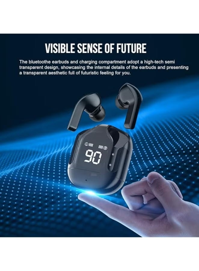 سماعات أذن لاسلكية RHACC-15 بتقنية بلوتوث 5.3، مزودة بشاشة LED لعرض مستوى الطاقة، صوت ستيريو جهير، ميكروفون مانع للضوضاء داخل الأذن، ميكروفون سماعة رياضية لأجهزة أندرويد وآيفون، لون أسود - Image 2