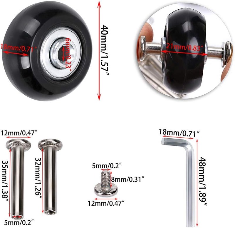 OwnMy 40mm x 18mm Luggage Suitcase Replacement Wheels - Set of 4 Rubber Swivel Caster Wheels with Bearings - Image 2