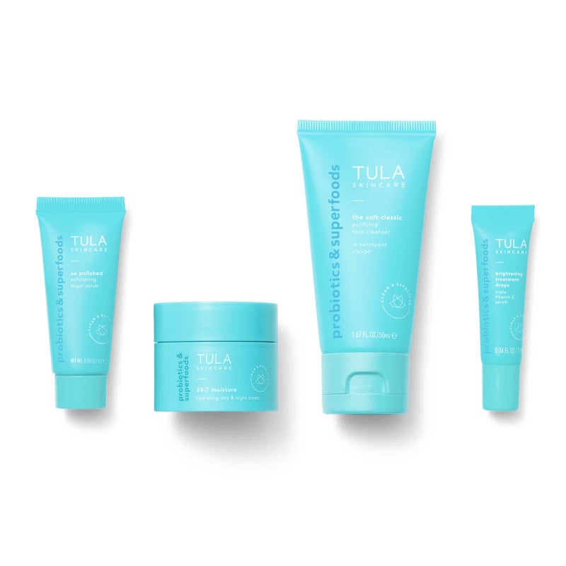 Tula Skin Care On the Go Best Sellers Travel Kit, Facial Cleanser, Day & Night Moisturizer, Sugar Scrub & Vitamin C Serum for Glowing, Radiant Skin, 1.0 Count - Image 1