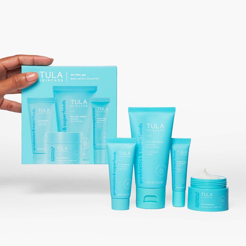 Tula Skin Care On the Go Best Sellers Travel Kit, Facial Cleanser, Day & Night Moisturizer, Sugar Scrub & Vitamin C Serum for Glowing, Radiant Skin, 1.0 Count - Image 4