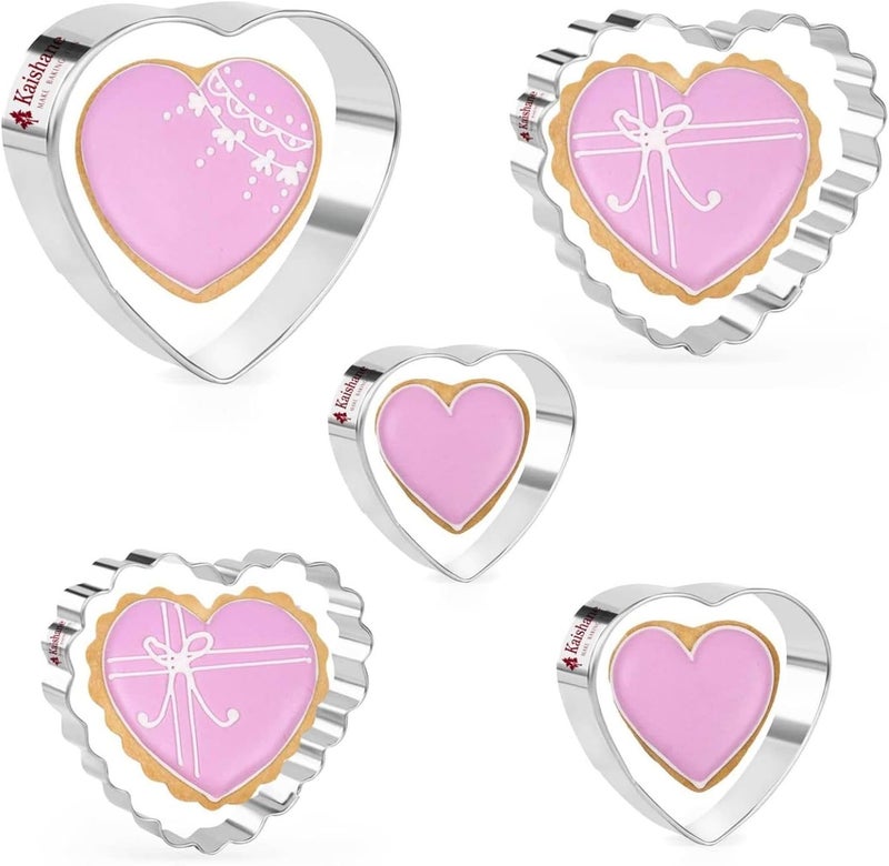 KAISHANE Love Heart Cookie Cutter Set  5 Pieces Stainless Steel Heart Shaped Cookie Cutter Biscuit Pastry Cutter - Image 1