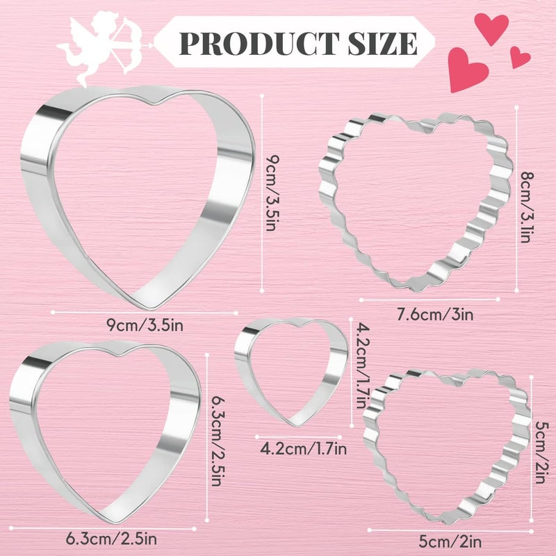 KAISHANE Love Heart Cookie Cutter Set  5 Pieces Stainless Steel Heart Shaped Cookie Cutter Biscuit Pastry Cutter - Image 2