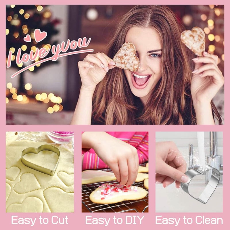KAISHANE Love Heart Cookie Cutter Set  5 Pieces Stainless Steel Heart Shaped Cookie Cutter Biscuit Pastry Cutter - Image 4