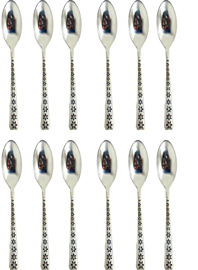 Artha Durable Stainless Steel Spoons - 12-Piece Laser-Printed Set, Elegant & Heavy-Duty Design - Image 1