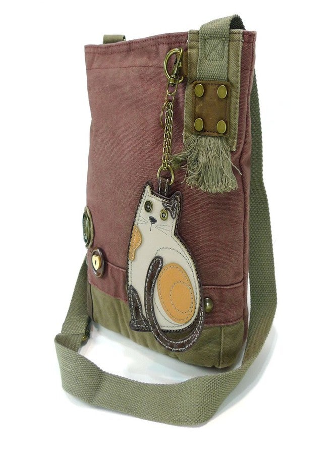 Chala Handbag Patch Crossbody LAZZY CAT Mauve Purple Violet Bag Canvas - Image 1