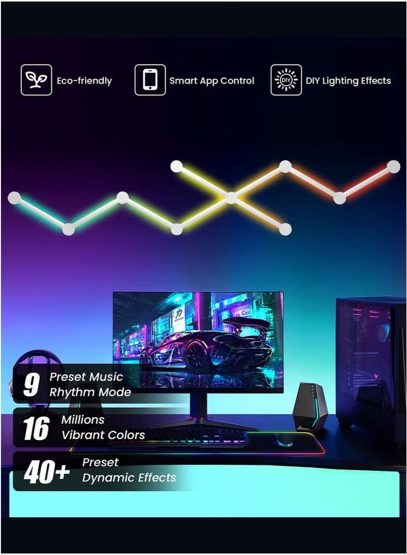 والالا 9 خطوط إضاءة LED، خطوط إضاءة حائط LED ذكية، 16 مليون لون LED، قابلة للتعتيم، مزامنة الموسيقى، غرفة الألعاب، غرفة النوم، ديكور حائط المنزل LED، مجموعة أشرطة إضاءة تعمل بالبلوتوث، إضاءة حائط ذكية بلاستيكية متعددة الألوان - Image 2