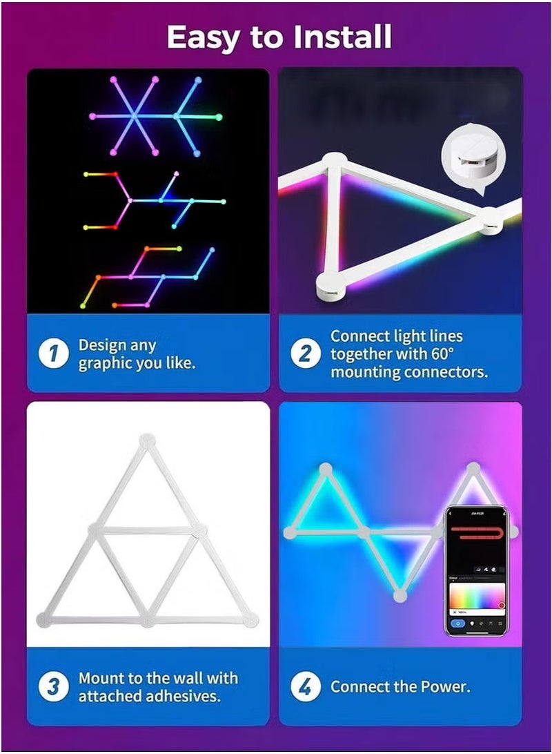والالا 9 خطوط إضاءة LED، خطوط إضاءة حائط LED ذكية، 16 مليون لون LED، قابلة للتعتيم، مزامنة الموسيقى، غرفة الألعاب، غرفة النوم، ديكور حائط المنزل LED، مجموعة أشرطة إضاءة تعمل بالبلوتوث، إضاءة حائط ذكية بلاستيكية متعددة الألوان - Image 5