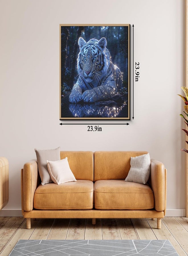 PPuzzling White Tiger Puzzles for Adults 1000 Pieces, Glowing Blue Forest Scene Jigsaw Puzzles, Fantasy Wildlife Animal Puzzle - Image 4