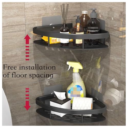SUBATHRA Bathroom Corner Shelf Wall Mount | No-Drill Adhesive Corner Rack | Space-Saving Bathroom Organiser (Pack of 2, Black) - Image 3