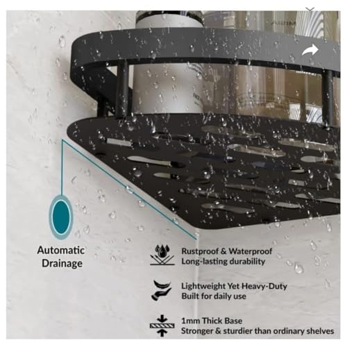 SUBATHRA Bathroom Corner Shelf Wall Mount | No-Drill Adhesive Corner Rack | Space-Saving Bathroom Organiser (Pack of 2, Black) - Image 5