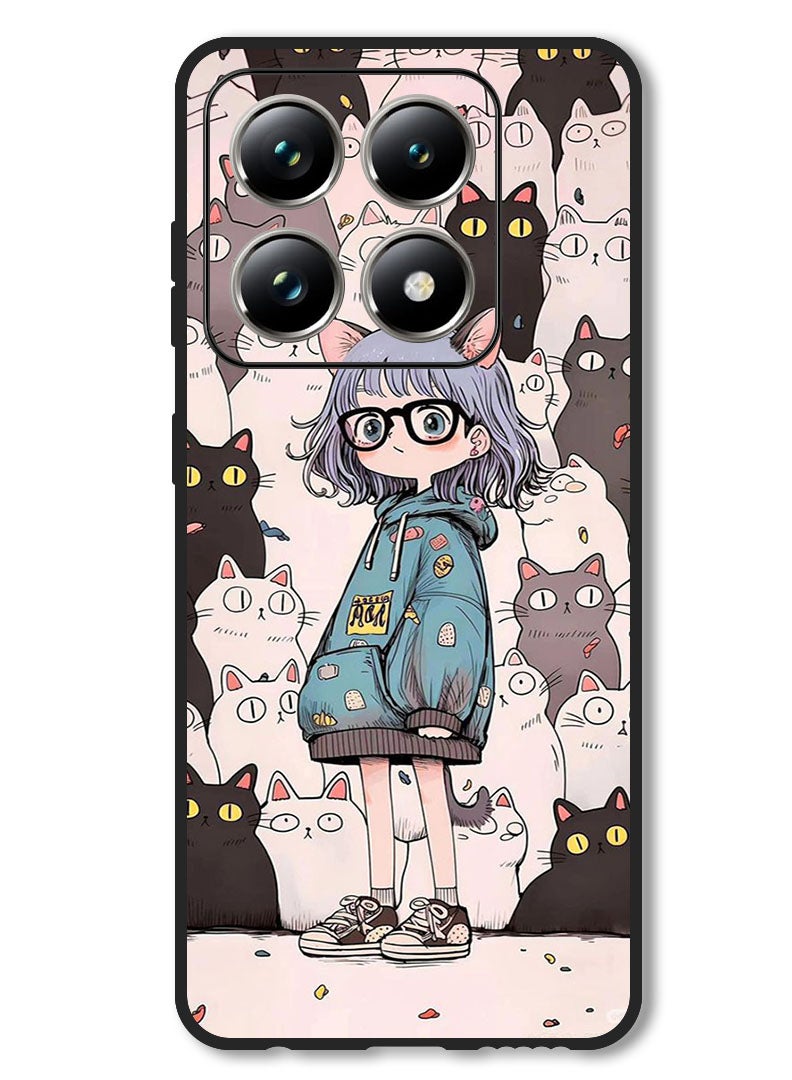 Theodor Case Compatible with Xiaomi 14T Protection Shockproof Bumper Cover Cats & Girl - Image 1