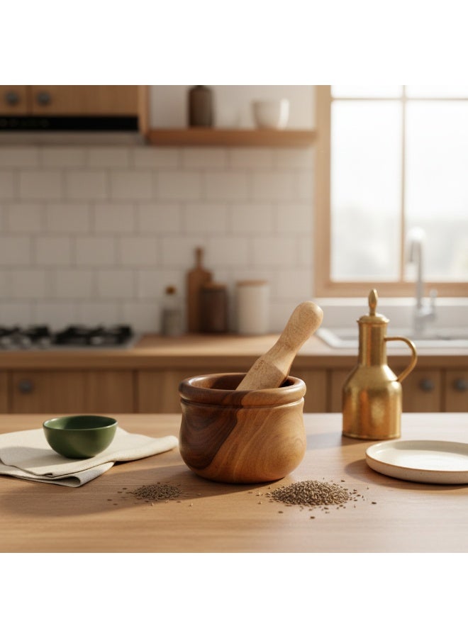 CASA HOME Natural Wooden Mortar and Pestle Set – Premium Spice Grinder, Herb Crusher & Garlic Masher for Kitchen Use - Image 2