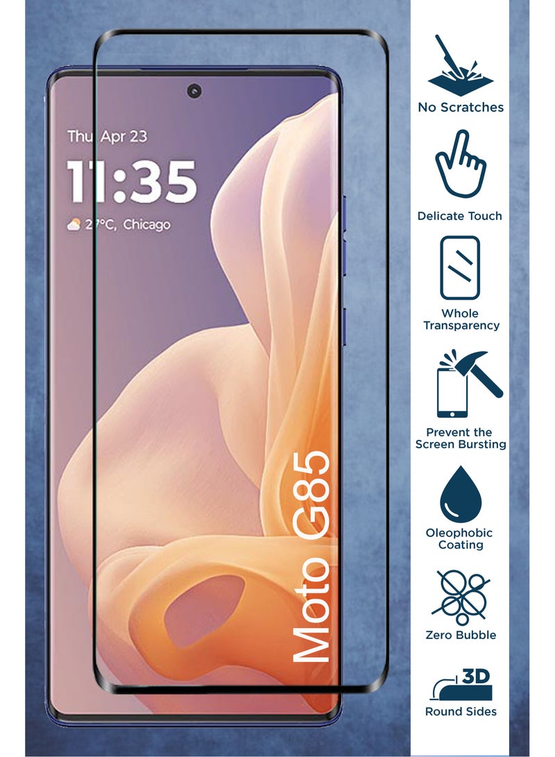 For Motorola Moto G85 - Full Glue Tempered Glass Screen Protector - Delicate Touch , Higher Transparency , Easy to Install ,Anti-scratch and Bubble-free Screen Protector - Black - Image 2