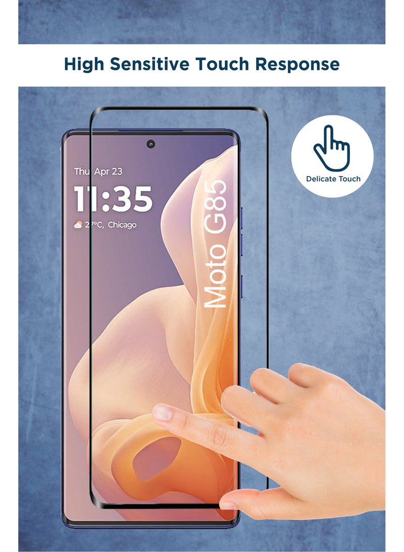 For Motorola Moto G85 - Full Glue Tempered Glass Screen Protector - Delicate Touch , Higher Transparency , Easy to Install ,Anti-scratch and Bubble-free Screen Protector - Black - Image 3