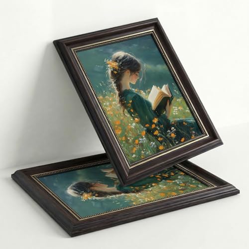 MHYIDUT Vintage Dark Brown Framed Girl Books Canvas Wall Art Inspirational Kids Educational Wall Decor Picture Girl Reading On The Grass Poster Print for Children'S Room Living Room Bedroom Home Decoration - Image 4