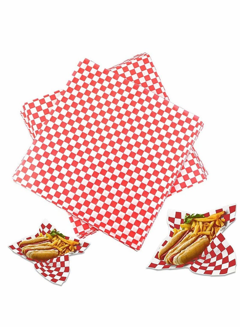 SOLARAE 100 Sheets Disposable Greaseproof Paper Sheets Sandwich Wrap Paper for French Fries Burgers Cakes, Concession Stand, Carnival, Party, Cheese, Basket Liner, Fast Food, Deli Paper Sheets - Image 1