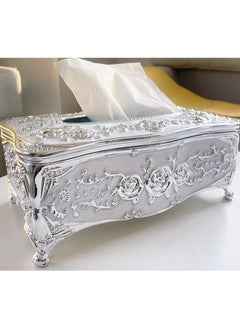 Generic Facial Tissue Box Holder and Victorian Decor, Bathroom and Office Cover, Silver Plastic Tissue Holder  - Image 1