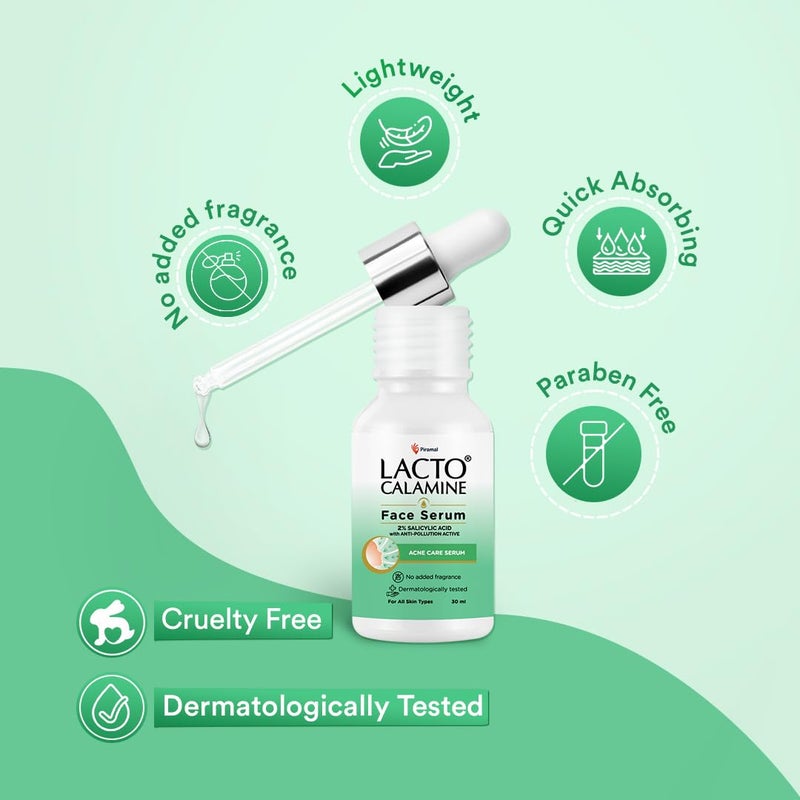 Lacto Calamine سيروم لاكتو كالمين 2 حمض الساليسيليك 30 مل سيروم للوجه لعلاج حب الشباب والرؤوس السوداء والتحكم في الزيوت وفتح المسام سيروم لبشرة نقية للنساء والرجال مختبر جلدياً خالي من العطور - Image 5