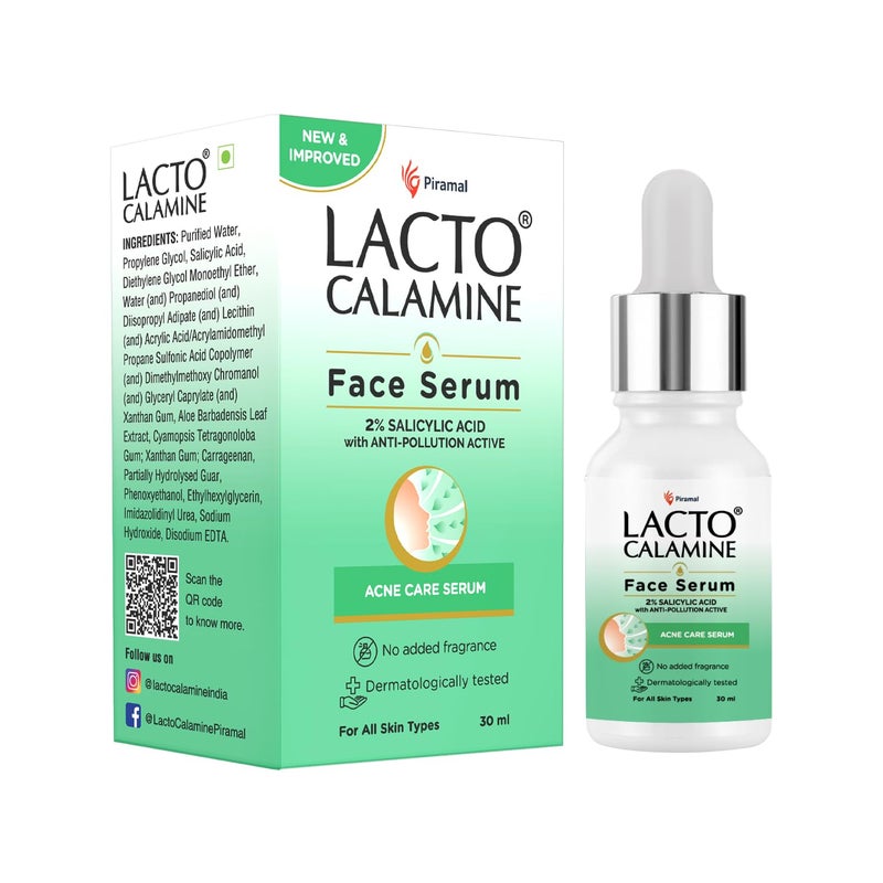 Lacto Calamine سيروم لاكتو كالمين 2 حمض الساليسيليك 30 مل سيروم للوجه لعلاج حب الشباب والرؤوس السوداء والتحكم في الزيوت وفتح المسام سيروم لبشرة نقية للنساء والرجال مختبر جلدياً خالي من العطور - Image 1