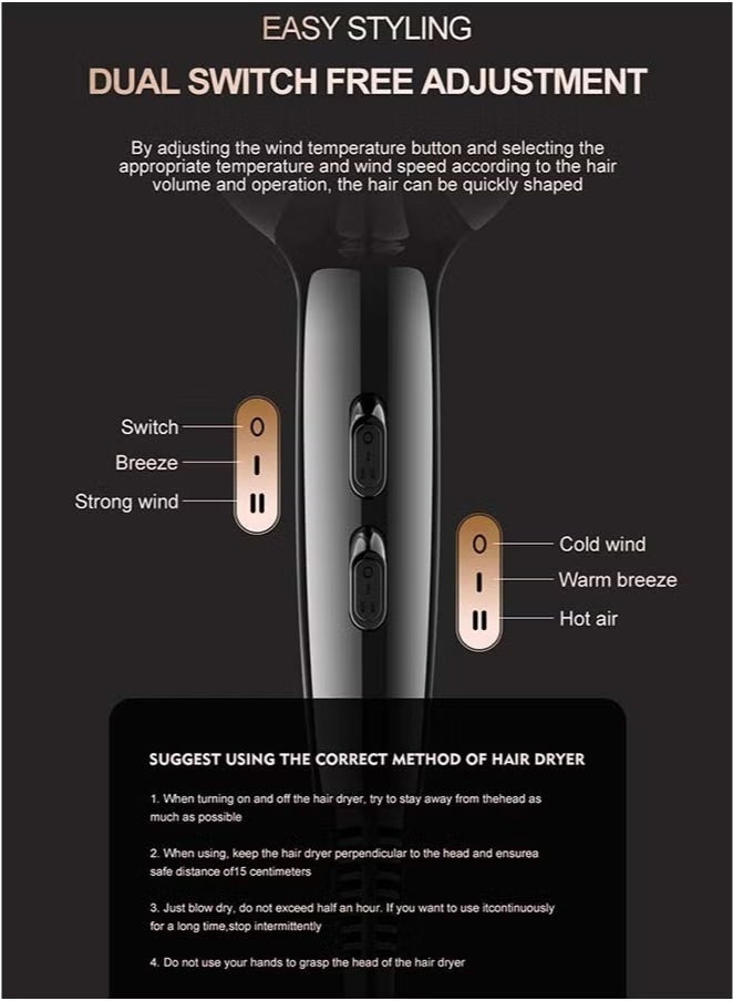 general 7-in-1 Ionic Hair Dryer, Salon Professional Blow Dryer 2200W AC Motor Fast Drying with 2 Speed, 3 Heat Setting, with Diffuser, Nozzle, Concentrator Comb for Curly and Straight Hair，comb - Image 3