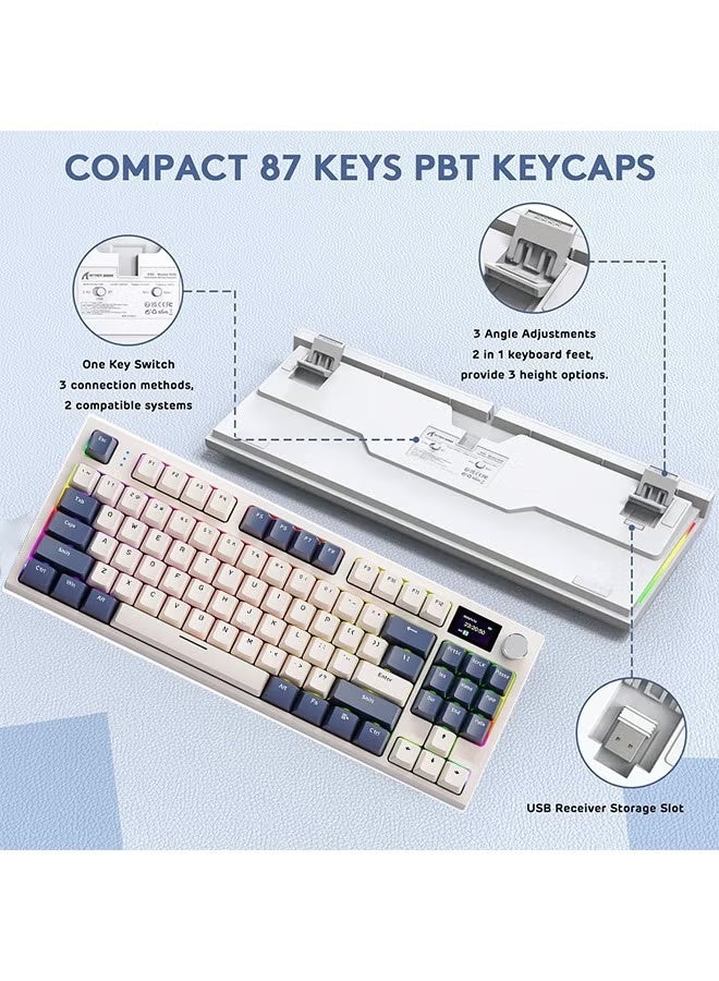 لوحة مفاتيح RHKB-11 K86 RGB اللاسلكية الميكانيكية بنسبة 75%، تدعم تقنية بلوتوث 5.0/2.4 جيجا هرتز/USB-C ثلاثية الأوضاع، 87 مفتاحًا قابلة للتبديل السريع، مزودة بمقبض وشاشة TFT للألعاب - Image 5