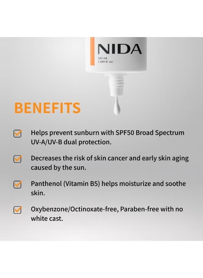 NIDA Invisible Fit Sunscreen SPF 50 Broad Spectrum UV-A/UV-B Protection | No White Cast, Low Irritation, Hydrating Lotion-like Lightweight Glow Sunscreen for All Skin Types | 1.69 fl. oz., 50ml - Image 3