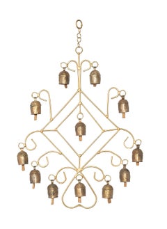 Ethnics of Kutch Ethnics of Kutch Hand Made Metal Bells Wrought Iron CopperZinc Coated Home Dcor Chimes Cow Bell Frame 12 Bells 43 cms Length Colour Copper BEL0040  - Image 1