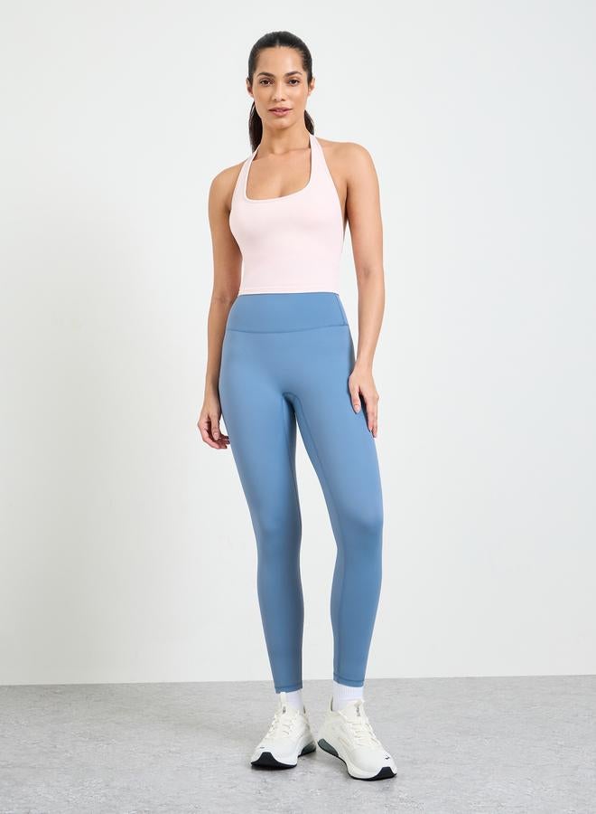 Take Two Blue Solid Wide Waistband Yoga Pants - Image 2