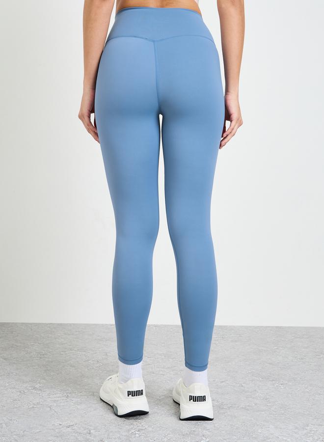 Take Two Blue Solid Wide Waistband Yoga Pants - Image 4